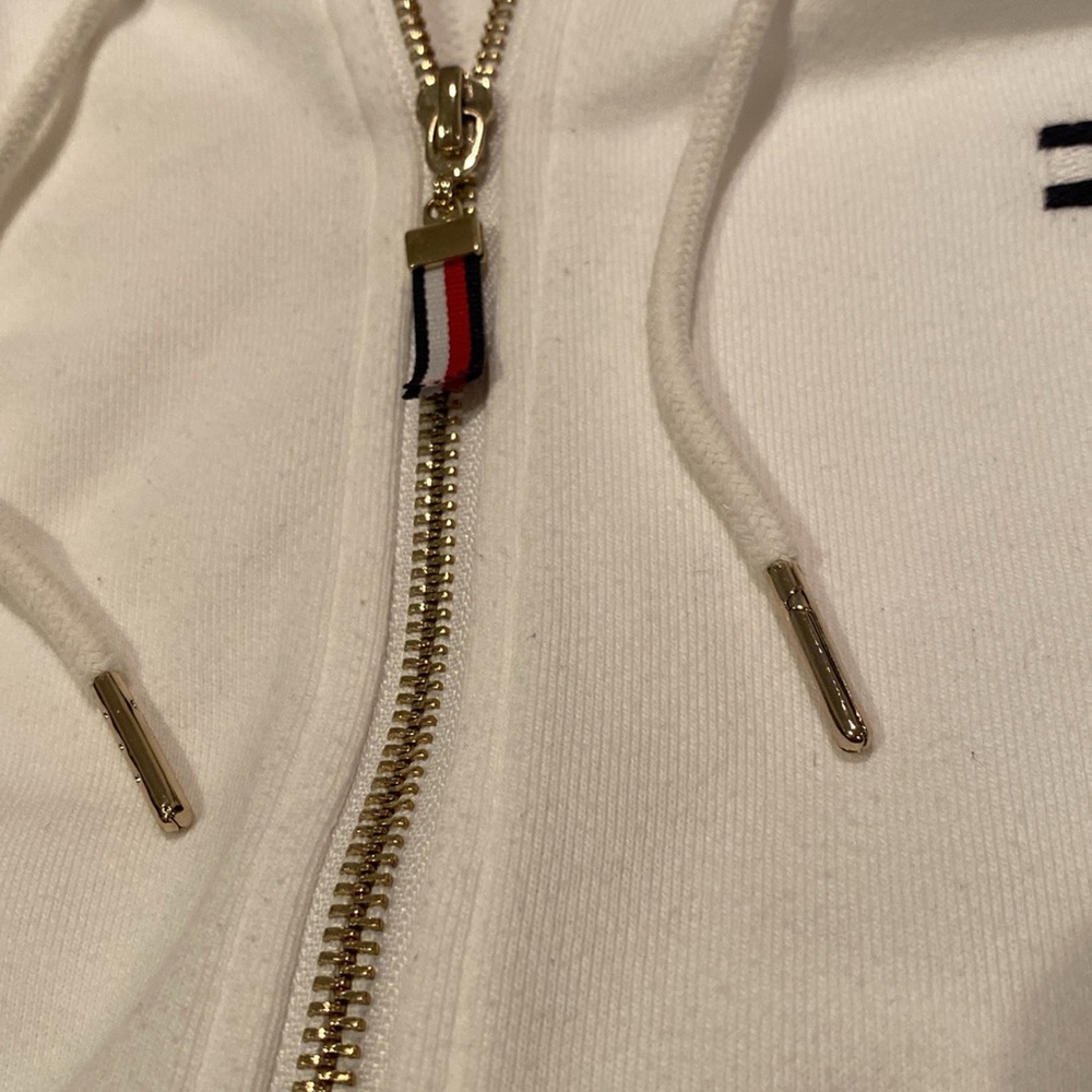Tommy Hilfiger White Casual Gold Zip Hoodie- S - Picture 8 of 9